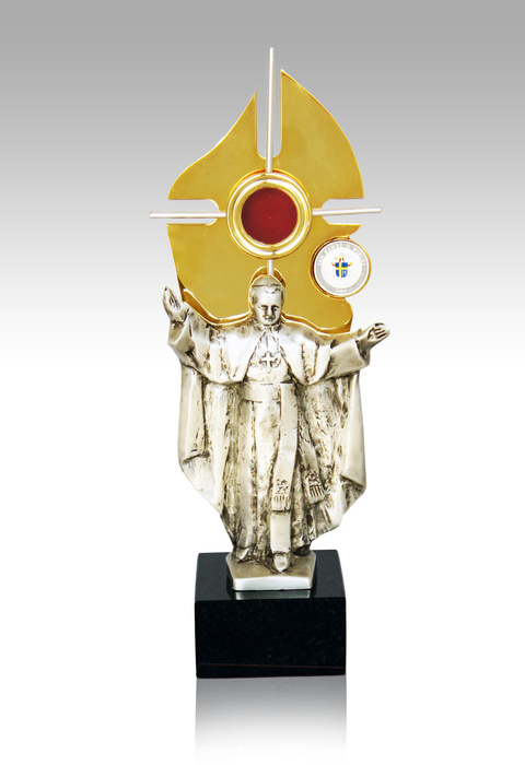 37 cm vysoký relikviár s postavou pápeža Jána Pavla II