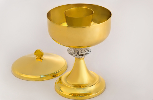 Liturgical tin for communion set with glass height 23 cm