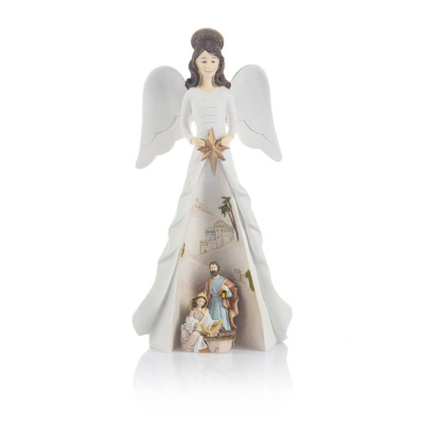 Christmas crib - Holy Family - Angel - luminous - Bianco