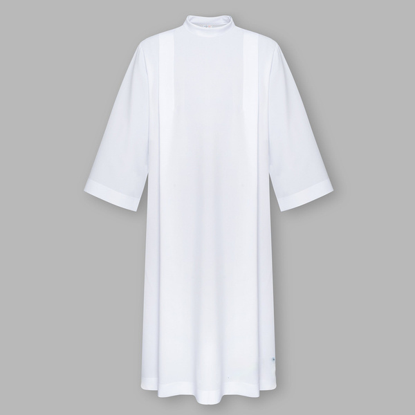 Liturgical alb with stand-up collar and shoulder zipper