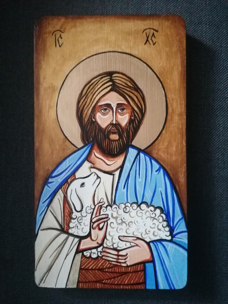 Handwritten icon Christ the Good Shepherd 16 x 24 cm