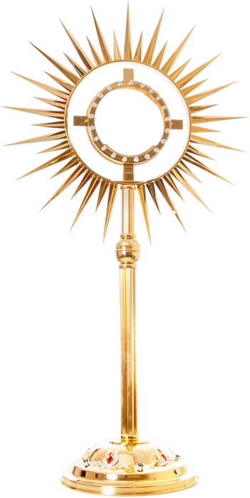 Tall monstrance gilded, silver-plated and decorated with stones with a height of 140 cm