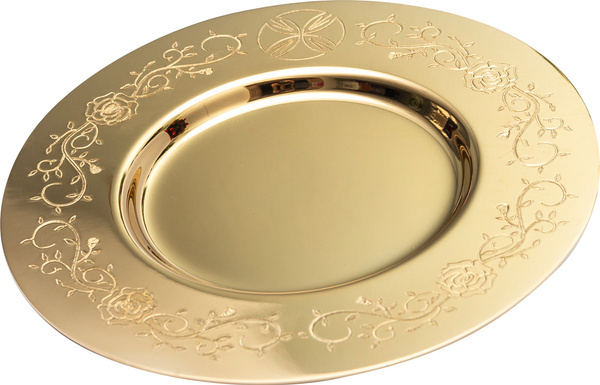 Chalice paten with engraved bowl embossing