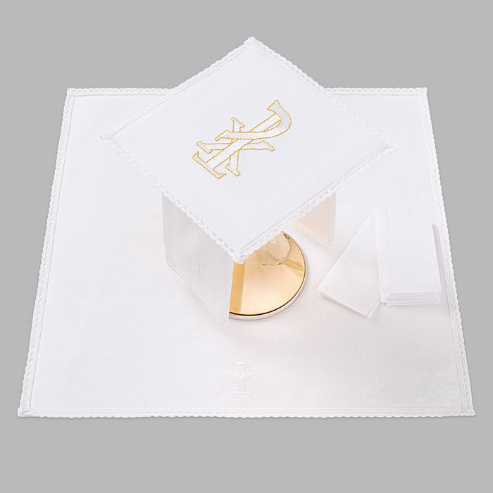 Altar chalice linen trimmed with lace PX white