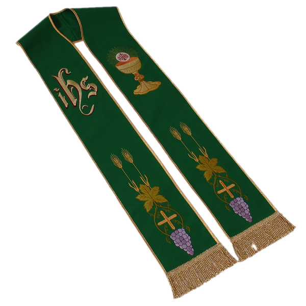 Green concelebration stole embroidered