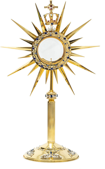 Large monstrance, gilded , decorated with stones with a height of 83 cm