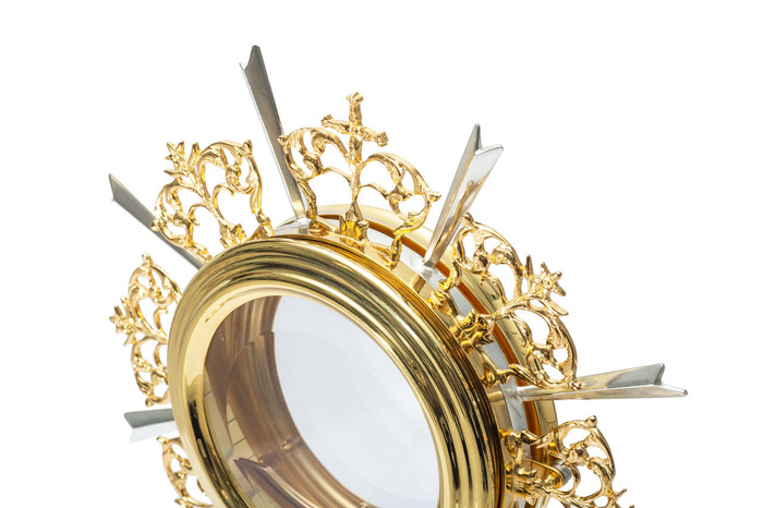 Gilded brass monstrance with large luna 53 cm high