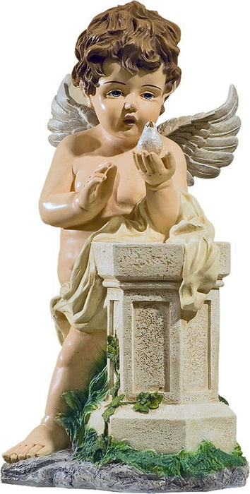 Angel standing by a column with a dove on his hand - figure (52 cm)