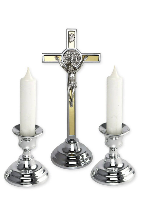 Christmas carol set silver glitter with gold crucifix 22 cm