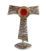 Gilded brass reliquary in the shape of the Franciscan symbol "tau" with a height of 20 cm