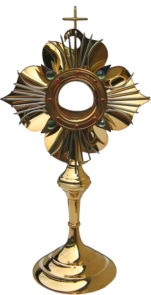 Gilded monstrance, decorated with stones with a height of 45 cm