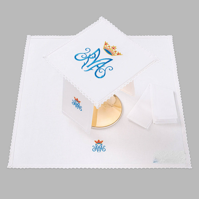 Altar chalice linen trimmed with lace M blue