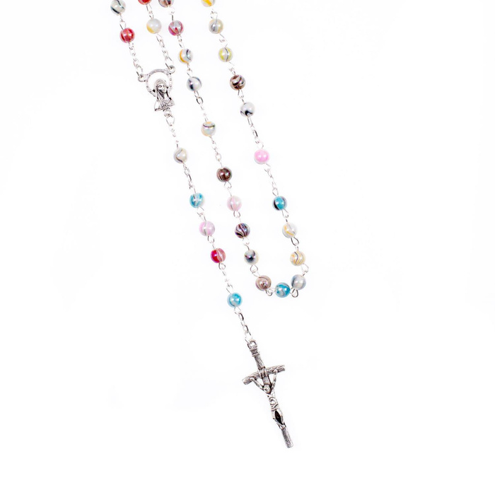 Rosary acrylic 6 mm colorful with the image of Mary