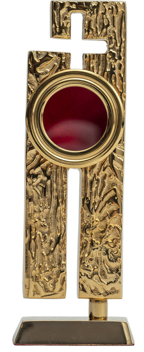 Gilded brass reliquary in the shape of a cross for one relic, 19 cm high