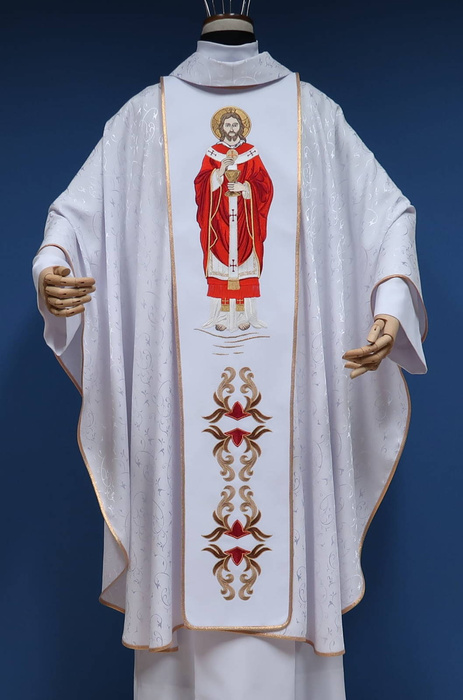 Eucharistic Christ - white chasuble with embroidered belt 