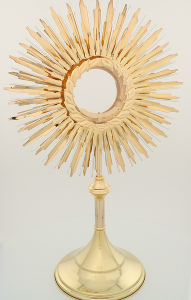 Monstrance large luna brass gilded 80 cm high