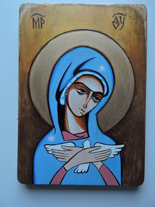 Handwritten icon Pneumatophora Our Lady Bearing the Holy Spirit 17 x 24 cm