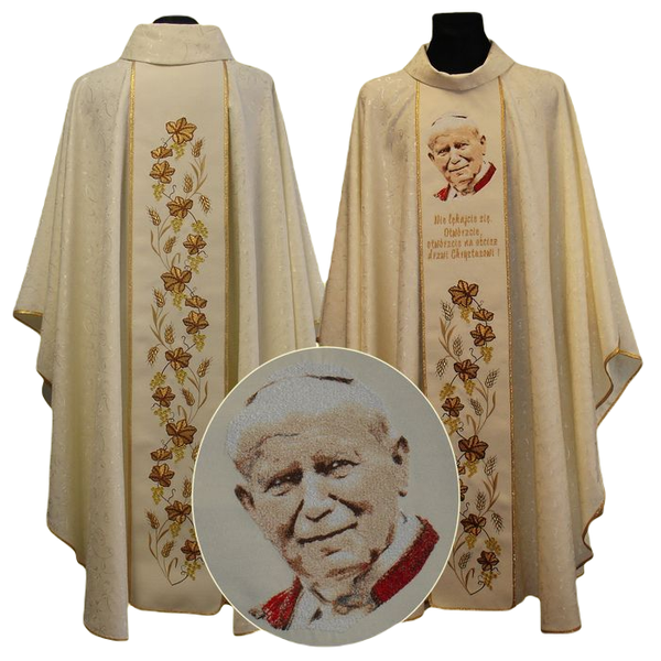 Cream chasuble with an image of John Paul II