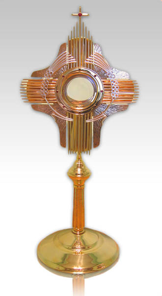 Large gilded and silver-plated monstrance 76 cm high