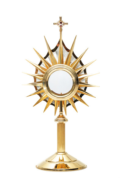 Large monstrance, gold-plated and silver-plated with melchized and case included, 73 cm high