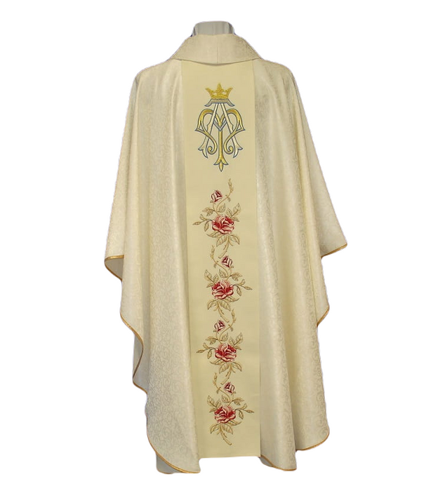 Cream-colored Marian chasuble with the image of Our Lady Immaculate