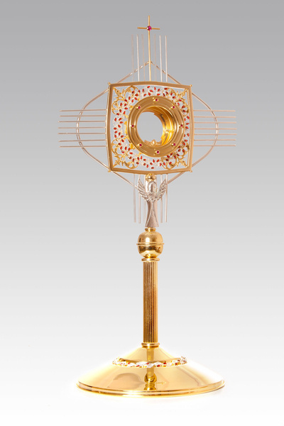 Monstrance with Angel motif gilded and silver-plated, 60 cm high