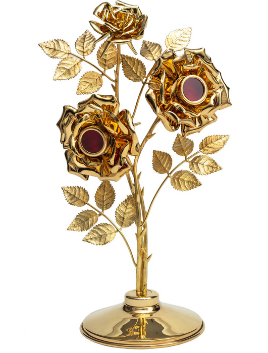 Gilded brass reliquary in the form of a rose flower for two relics with a height of 42 cm