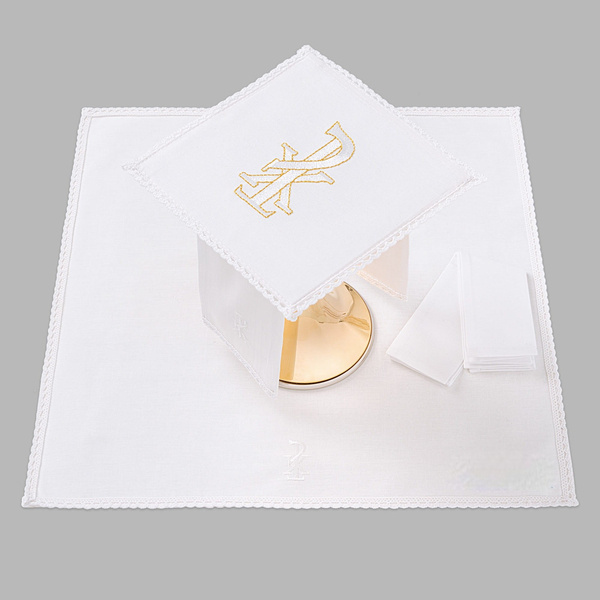 Oltárny kalich plátno zdobené čipkou PX biela