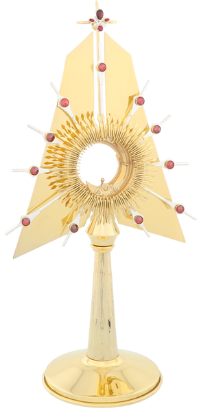 Monstrance gilded, decorated with rubies and silver rays with a height of 55 cm