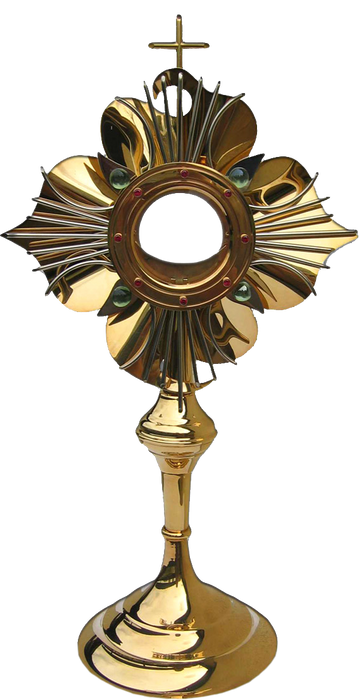 Gilded monstrance, decorated with stones with a height of 45 cm