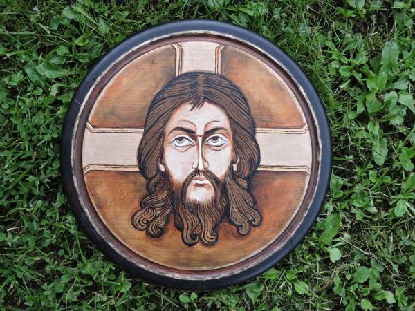 Handwritten Mandylion Christ icon diameter 25 cm