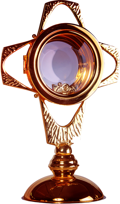 Malá pozlátená monštrancia vysoká 25 cm