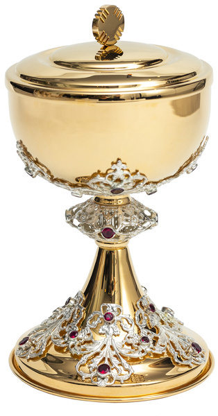 Liturgical tin for storing communicants decorated with rubies height 22 cm