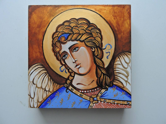 Handwritten wooden icon Guardian Angel 20 x 20 cm