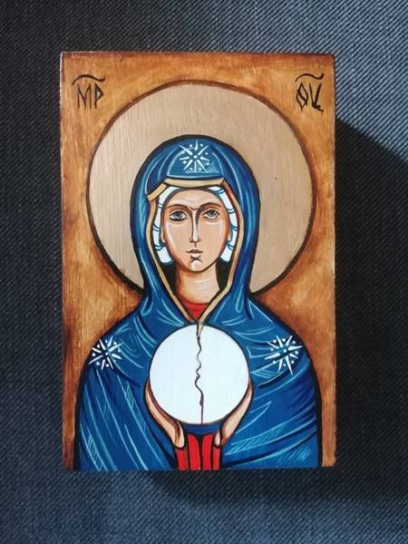 Ručne písaná ikona Panny Márie Eucharistickej 17 x 24 cm