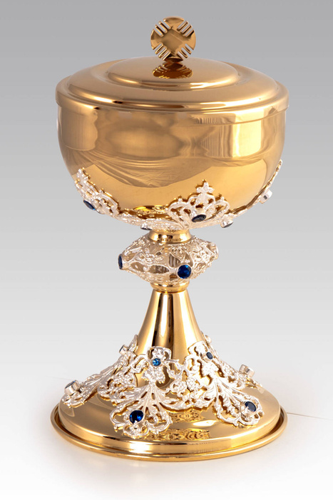 Liturgical tin for storing communicants decorated with sapphires height 22 cm