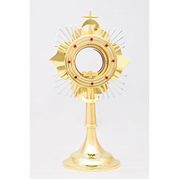 Gilded monstrance decorated with rubies, 43 cm high