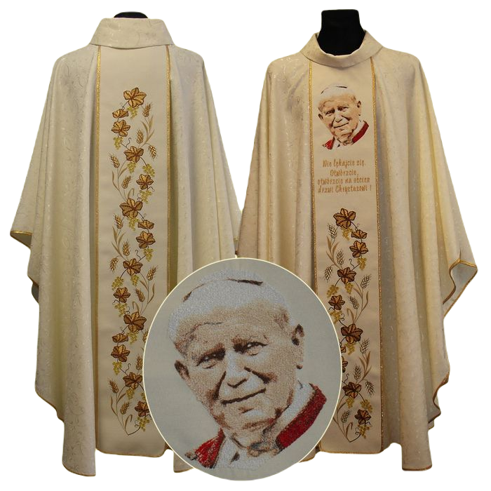 Cream chasuble with an image of John Paul II 