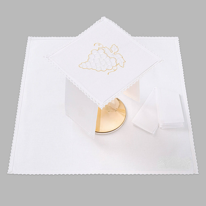 Altar chalice linen trimmed with lace grape white