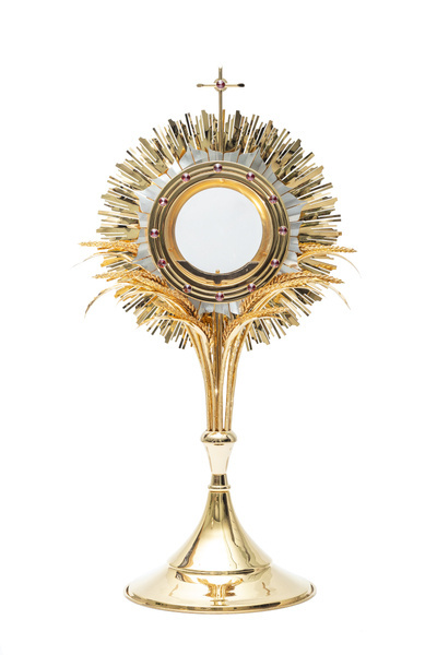 Large monstrance, gilded , decorated with stones with casts of ears of grain with a height of 80 cm