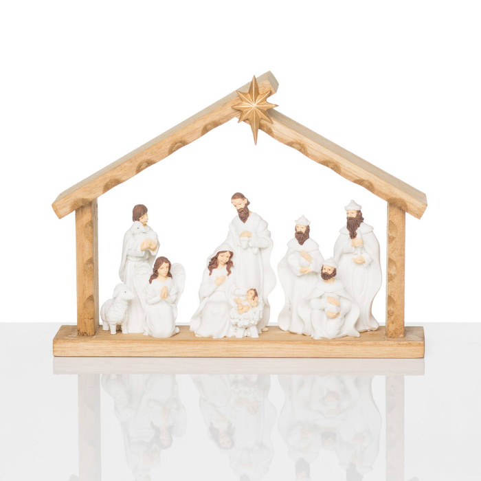 Christmas nativity scene white with star 18cm