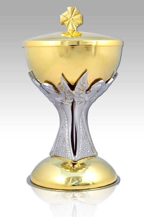 Liturgical tin for communion with decorated angels height 20 cm