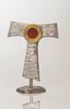 Brass reliquary in the shape of a Franciscan symbol with a height of 20 cm