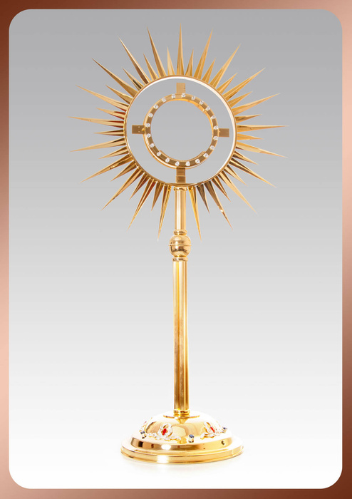 Tall monstrance gilded, silver-plated and decorated with stones with a height of 140 cm