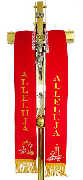 Stuła na krzyż haftowana czerwona ALLELUJA Baranek Paschalny