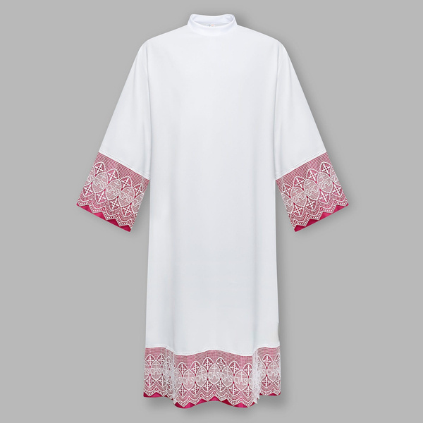 Alba s 20 cm širokým gipúrovým lemom IHS so stojatým golierom so zipsom na ramene